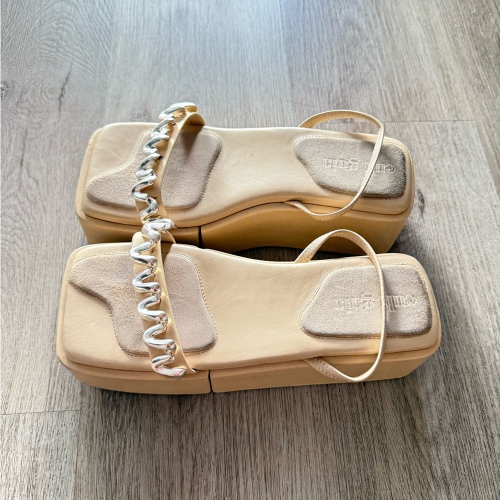 cult gaia onyx beige cream platform leather silver accents sandals size 38 ( 8)